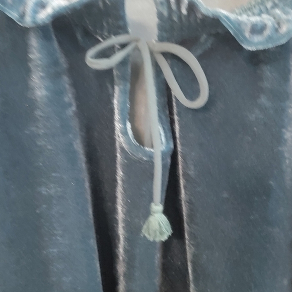 Free People Teresa Velour Green Velvet Ruffle Boho Blouse Womens Size Medium - Picture 3 of 10